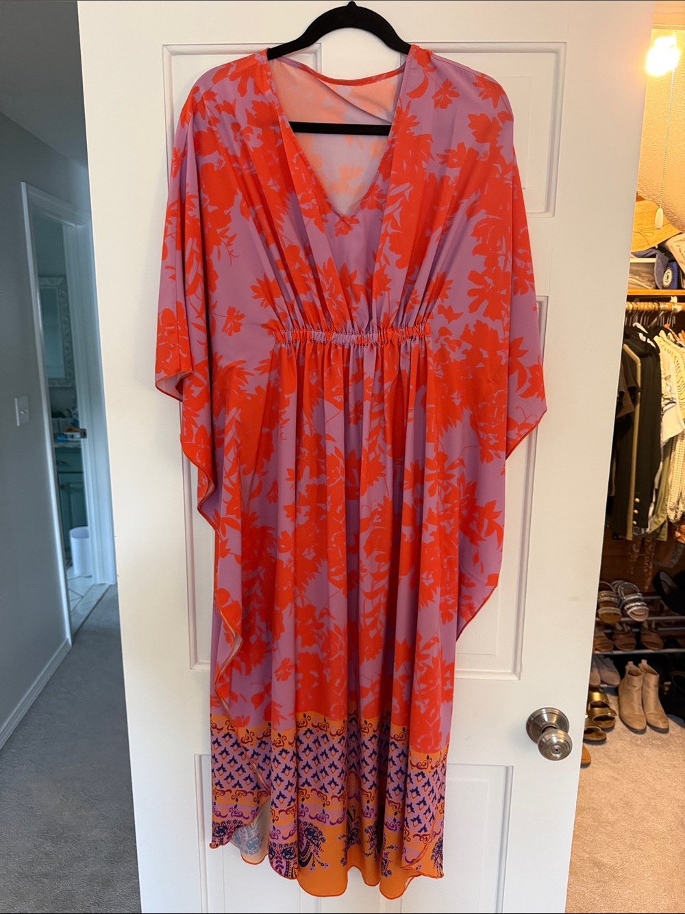 Lavender & Orange Floral V-Neck Maxi Dress